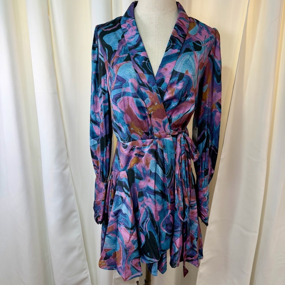 NWT Tart Collections ‘Glenna’ Blue & Purple Abstract Marble Print Wrap Dress S